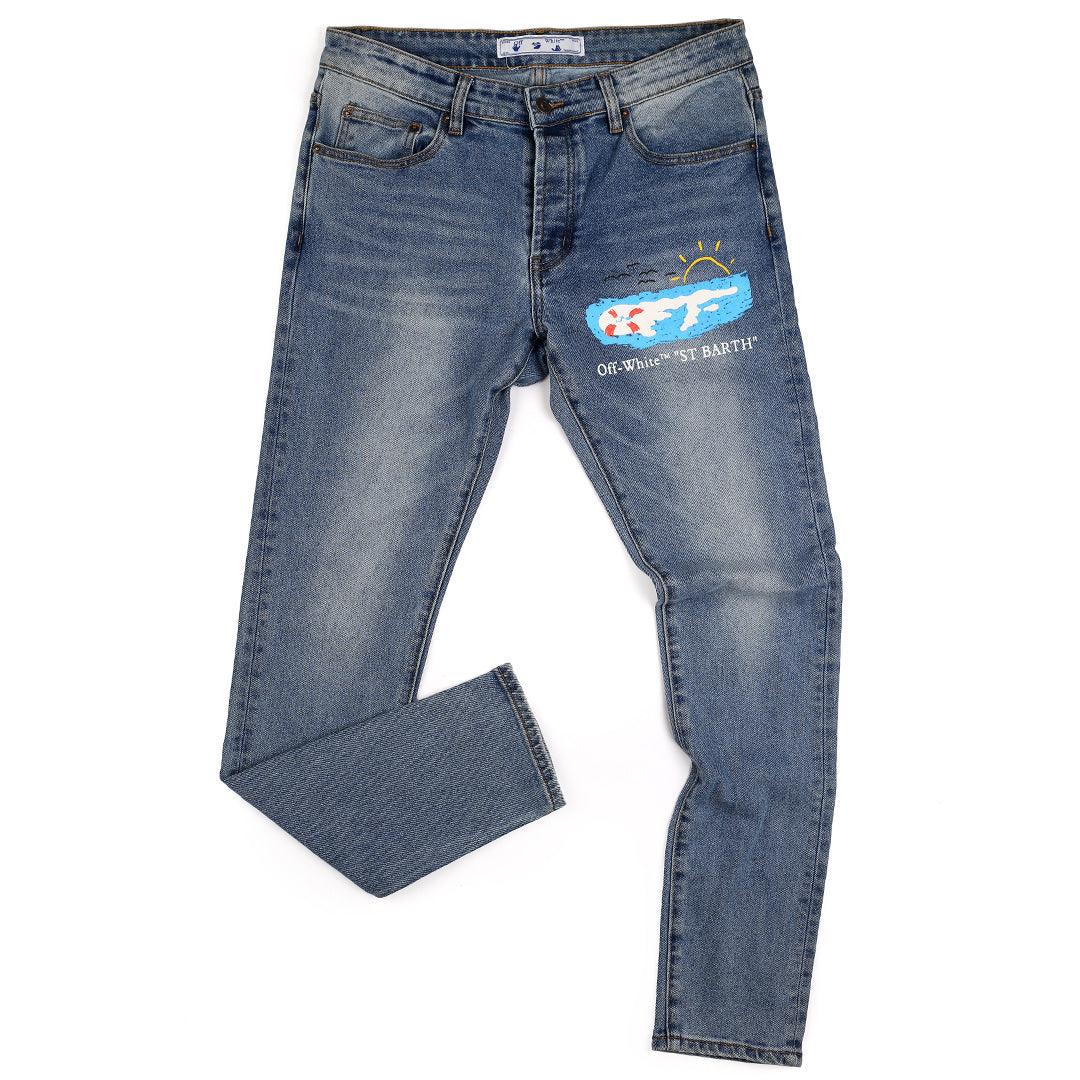 Men's Authentic Off Cloudy Print Designed Jean - Blue - Obeezi.com