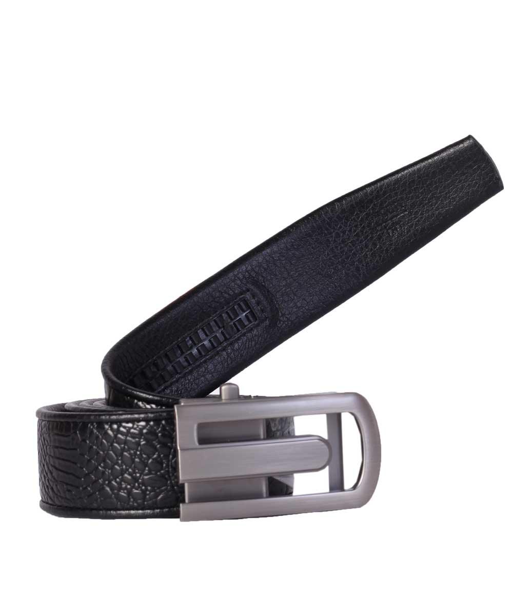 Men's Black Leather Head Buckle Plain Belts - Obeezi.com