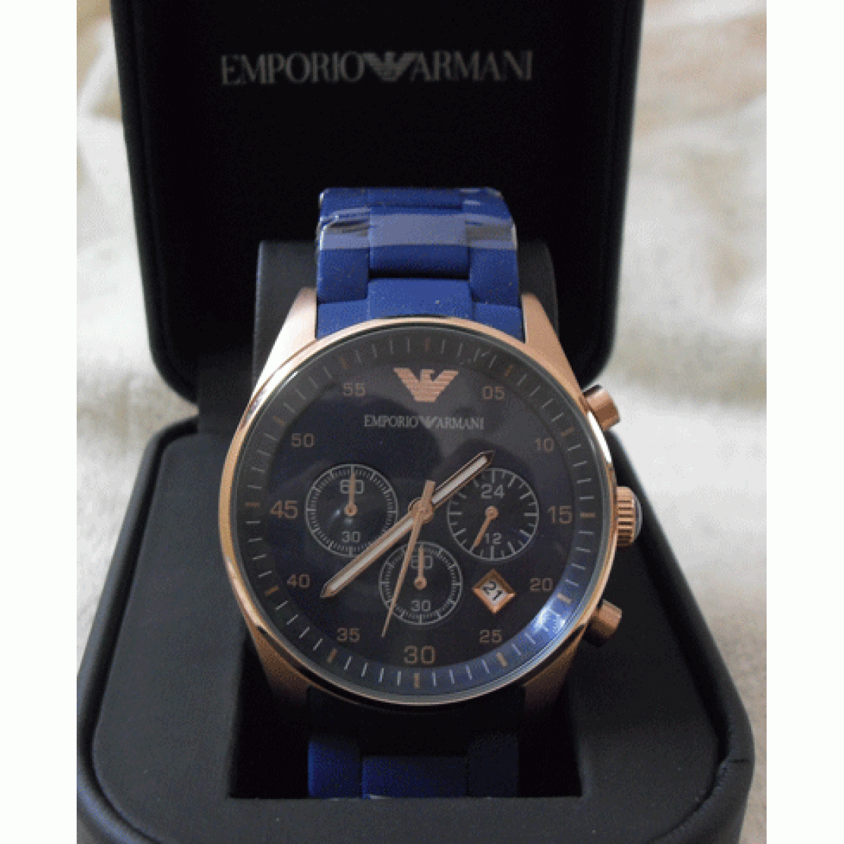 Men's Blue Rubber Watch AR5919 - Obeezi.com
