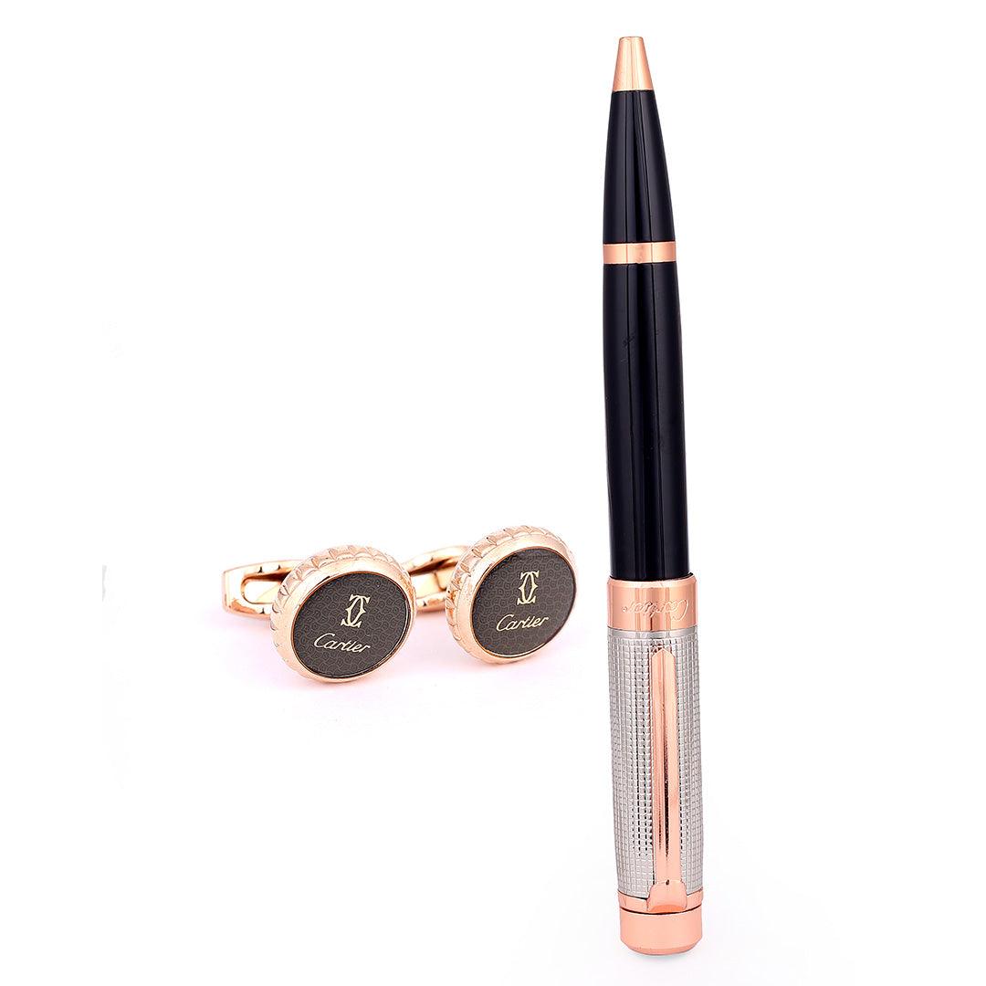 Men's Carter Logo Designed Gold Cuflinks With Customized Pen - Obeezi.com
