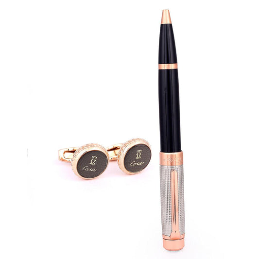 Men's Carter Logo Designed Gold Cuflinks With Customized Pen - Obeezi.com