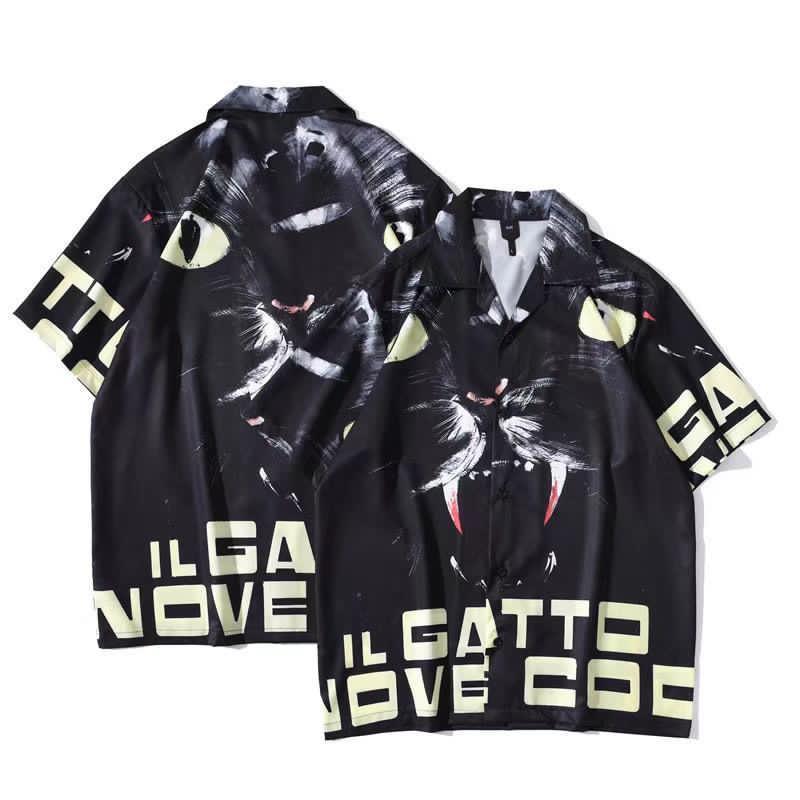Men's Classic Beast Face Designed Aloha Shirt - Black - Obeezi.com