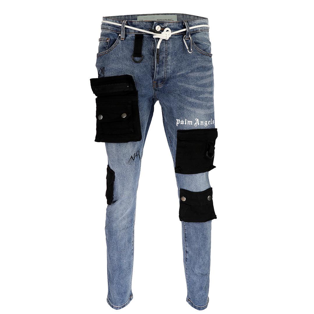 Men's Detachable Pocket Urban Styled Denim Jeans- Blue - Obeezi.com