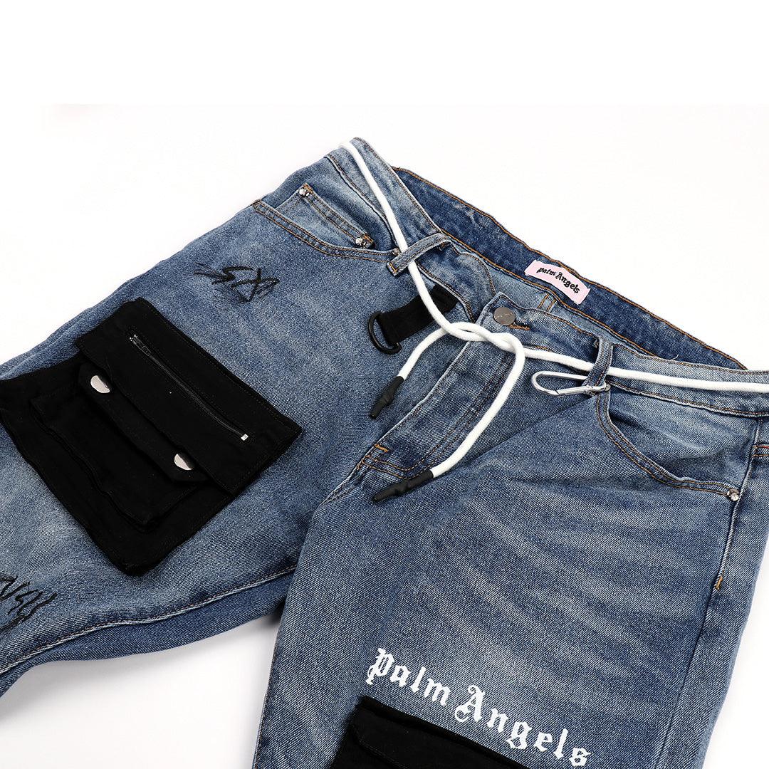 Men's Detachable Pocket Urban Styled Denim Jeans- Blue - Obeezi.com