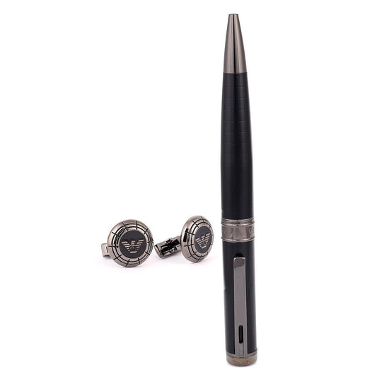 Men's Empo Logo Designed Black Cuflinks With Customized Pen - Obeezi.com