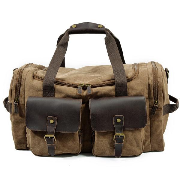 Men's Leather And Canvass Duffel Bag-Coffee - Obeezi.com