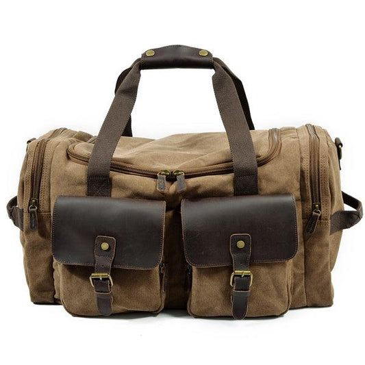 Men's Leather And Canvass Duffel Bag-Coffee - Obeezi.com
