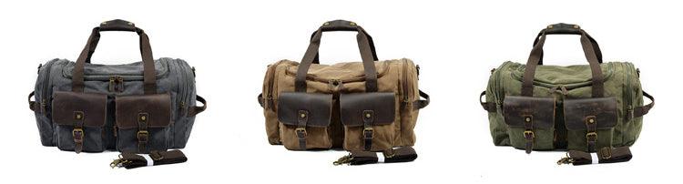 Men's Leather And Canvass Duffel Bag-Coffee - Obeezi.com
