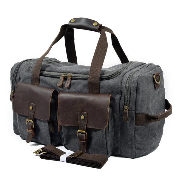 Men's Leather And Canvass Duffel Bag-Coffee - Obeezi.com