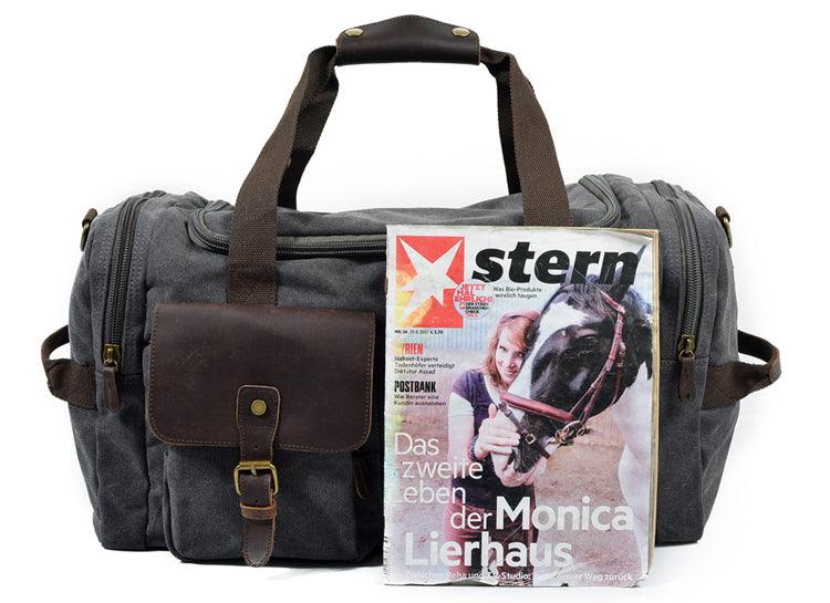 Men's Leather And Canvass Duffel Bag-Coffee - Obeezi.com