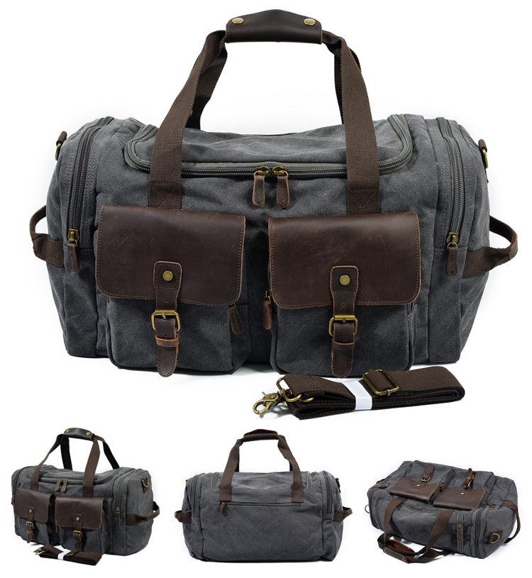 Men's Leather And Canvass Duffel Bag-Dark Grey - Obeezi.com