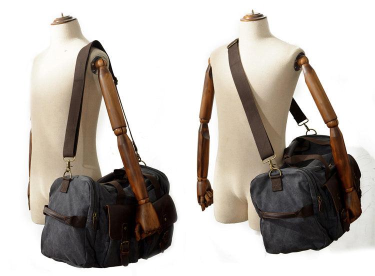 Men's Leather And Canvass Duffel Bag-Green - Obeezi.com