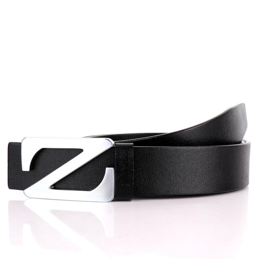 Men's Leather Smooth Girdle Buckle Belt-Black - Obeezi.com