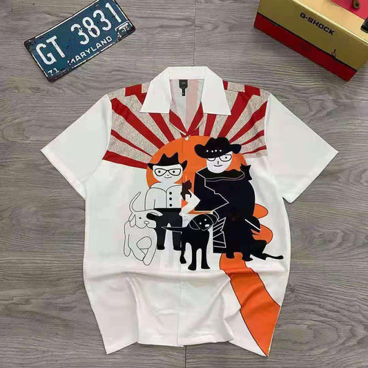 Men's Lifestyle Animated Designed Aloha Shirt - White - Obeezi.com