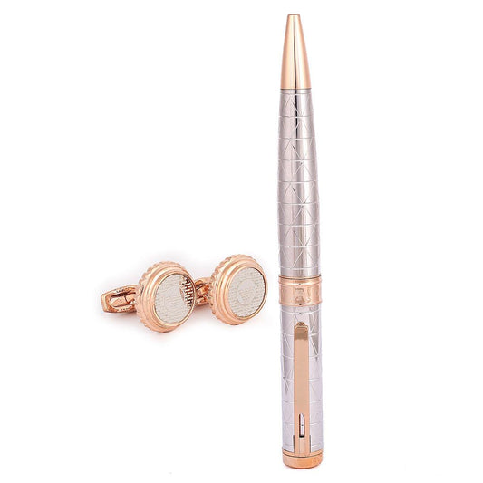 Men's Mani Logo Designed Gold And Silver Cuflinks With Customized Pen - Obeezi.com