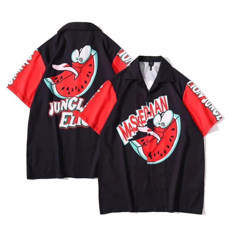 Men's Masked Designed Aloha Shirt - Black - Obeezi.com