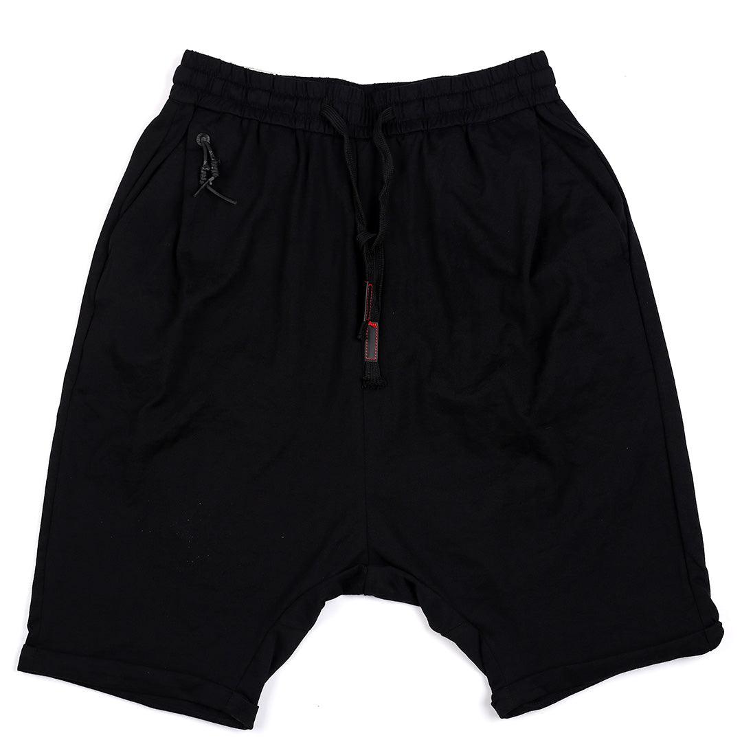 Men's Plain Organic Cotton Blend Drawstrings Short - Black - Obeezi.com