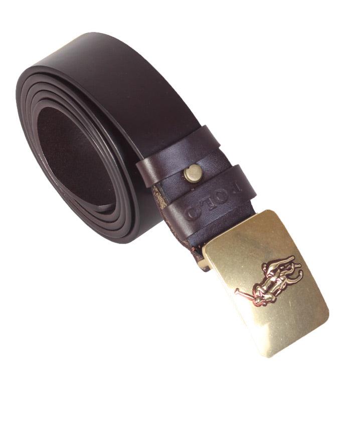 Men's Polo Ralph Lauren Pony Plaque Leather Belt-Brown - Obeezi.com