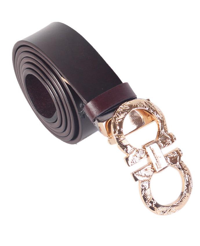 Men "s Salvatore Ferragamo D Beown Leather Belt - Obeezi.com
