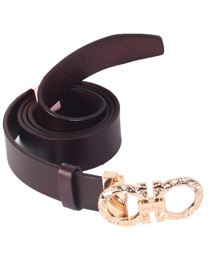 Men "s Salvatore Ferragamo D Beown Leather Belt - Obeezi.com