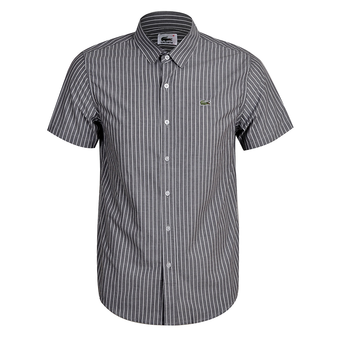 Men's Striped Lightweight Cotton Short Sleeve Shirt - Ash - Obeezi.com