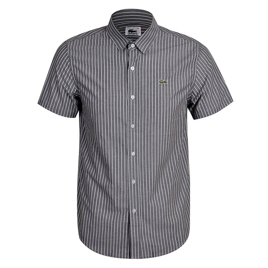 Men's Striped Lightweight Cotton Short Sleeve Shirt - Ash - Obeezi.com