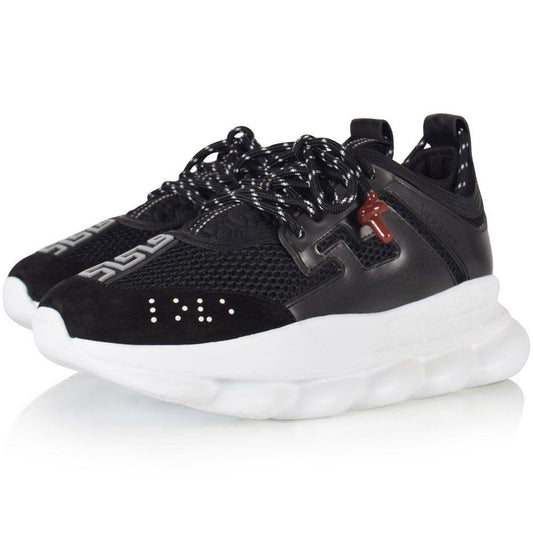 Men's Versace Leather Sneakers-Black - Obeezi