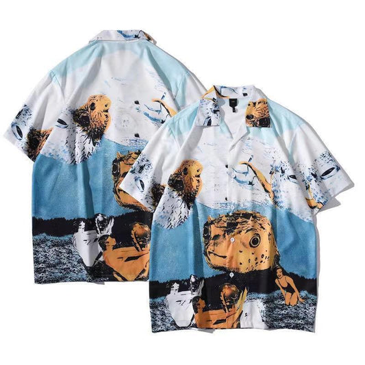 Men's Vintage Nature Print Short sleeve Shirt - Obeezi.com