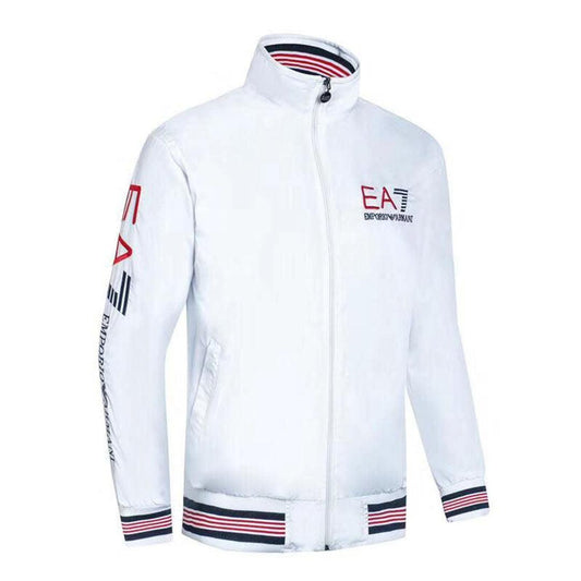 Men's White Long Sleeve Track Jacket with collar stripes - Obeezi