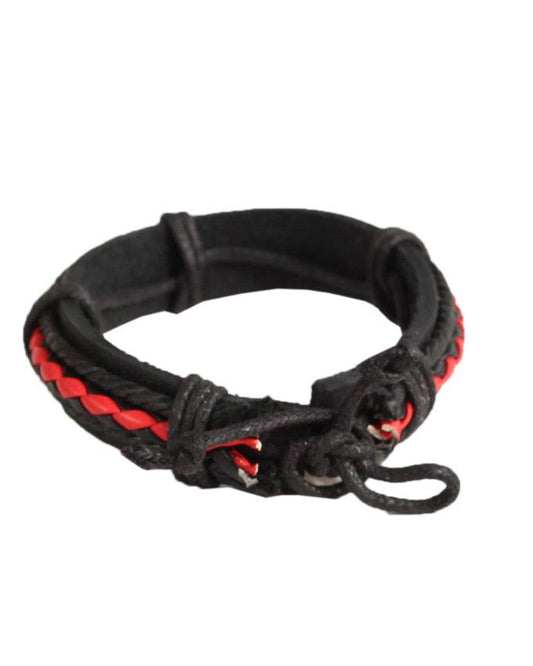 Mens Red and Black Leather Braided Bracelet - Obeezi.com