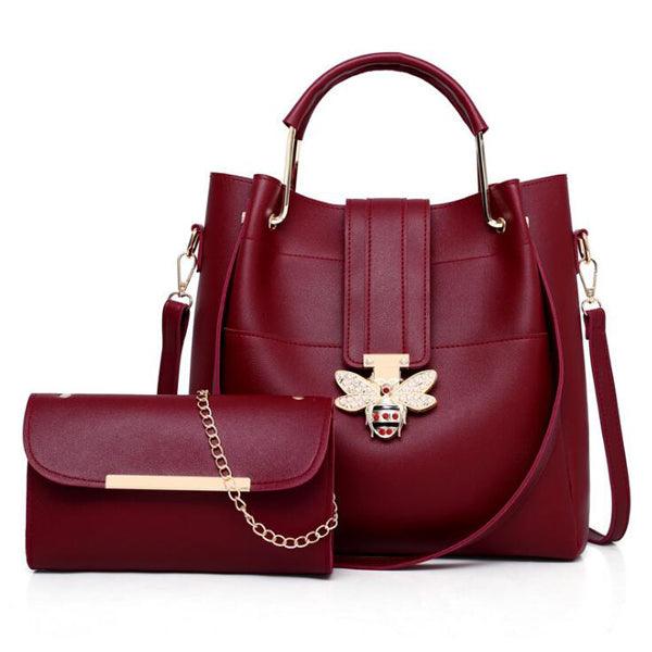 Metal Butterfly Women Handbag Set With Large Capacity-Wine Red - Obeezi.com