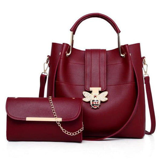 Metal Butterfly Women Handbag Set With Large Capacity-Wine Red - Obeezi.com