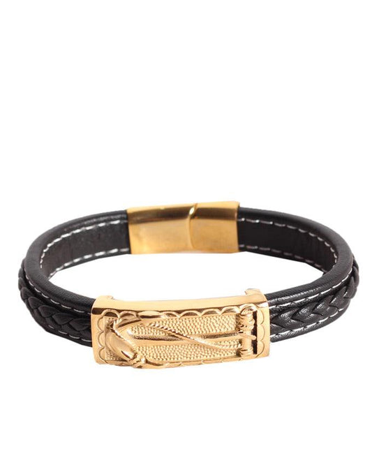 Miansai Anchor Wrap Leather Bracelet Black and Gold - Obeezi.com