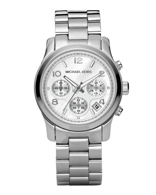 Michael Kors Ladies Silver-Tone Chronograph Runway Designer Watch MK5076 - Obeezi.com
