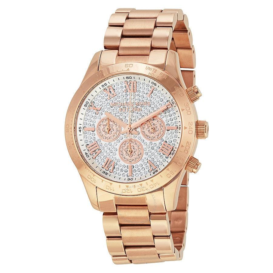 Michael Kors Layton Pave Dial Rose Gold-tone Watch - Obeezi.com