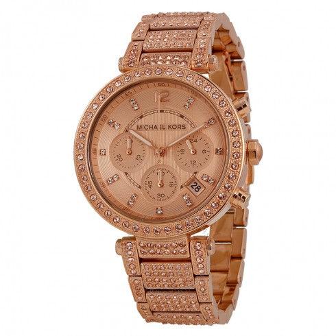 Michael Kors MK5663 Uptown Glam Parker Chronograph Rose Gold Stone Ladies Watch - Obeezi.com