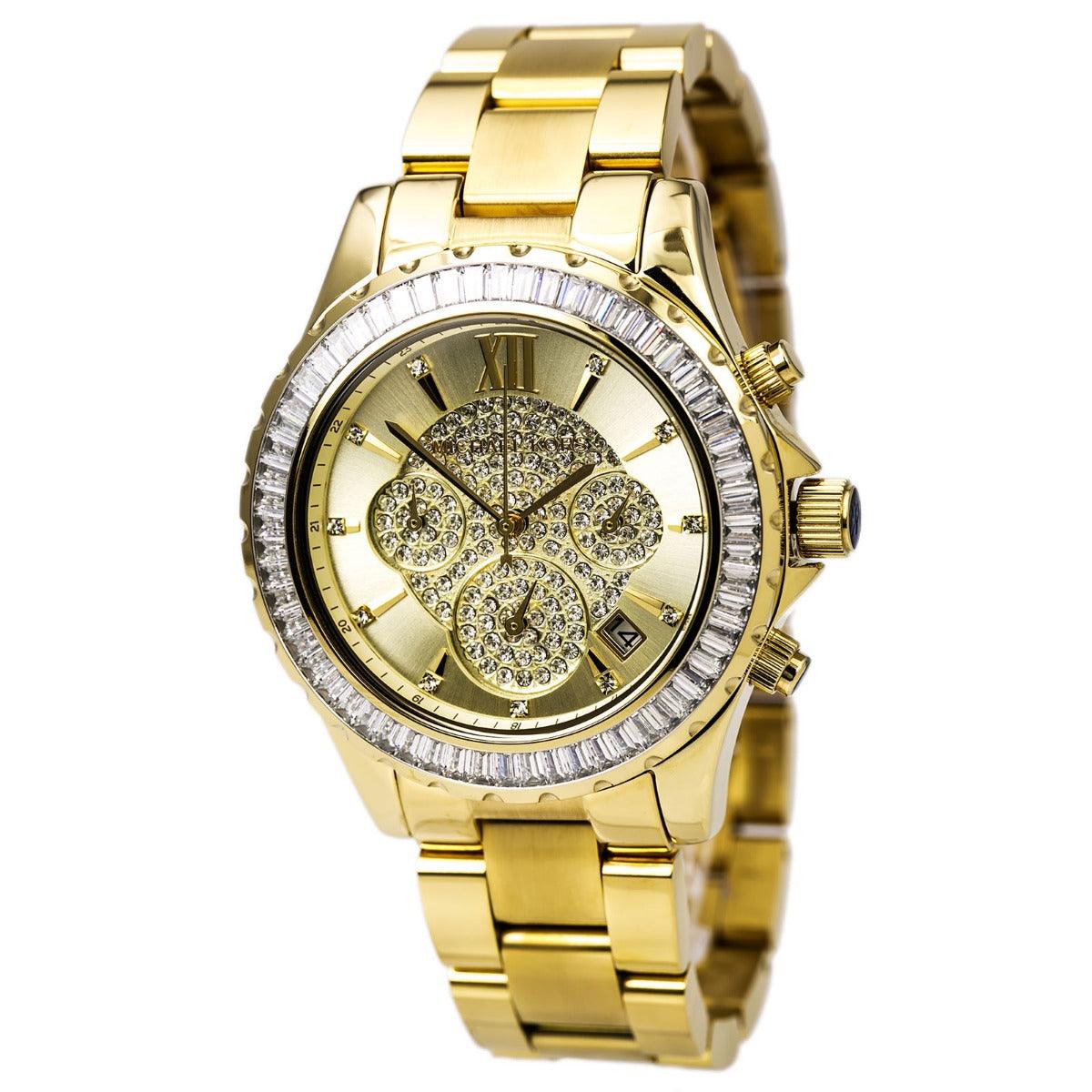 Michael Kors MK5810 Women's Crystal Gold Dial Gold Plated Steel Bracelet Glitz Chronograph Watch - Obeezi.com