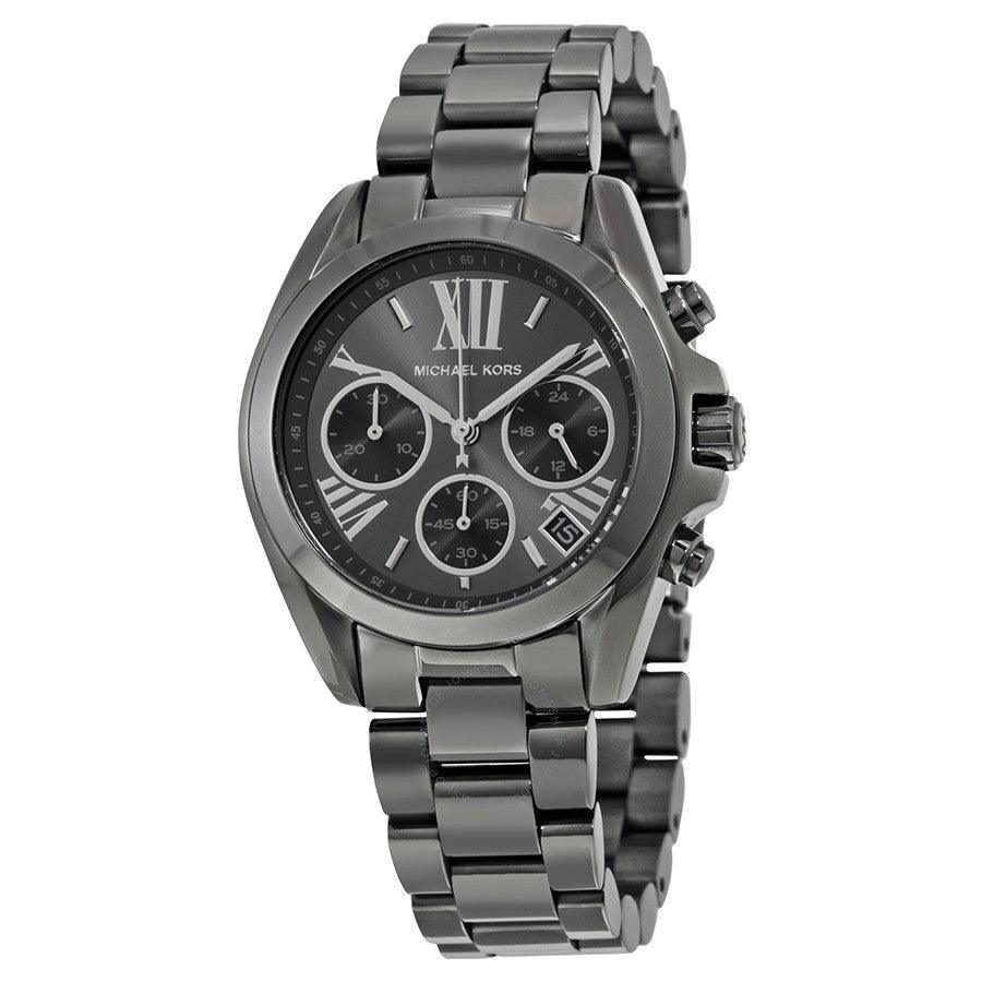 Michael Kors MK6249 Bradshaw Black Dial Chronograph Gunmetal Tone Ladies Watch - Obeezi.com