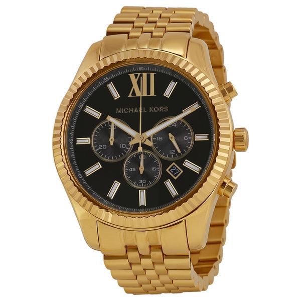 Michael Kors MK8286 Lexington Chronograph Black Dial Gold-Tone Watch - Obeezi.com