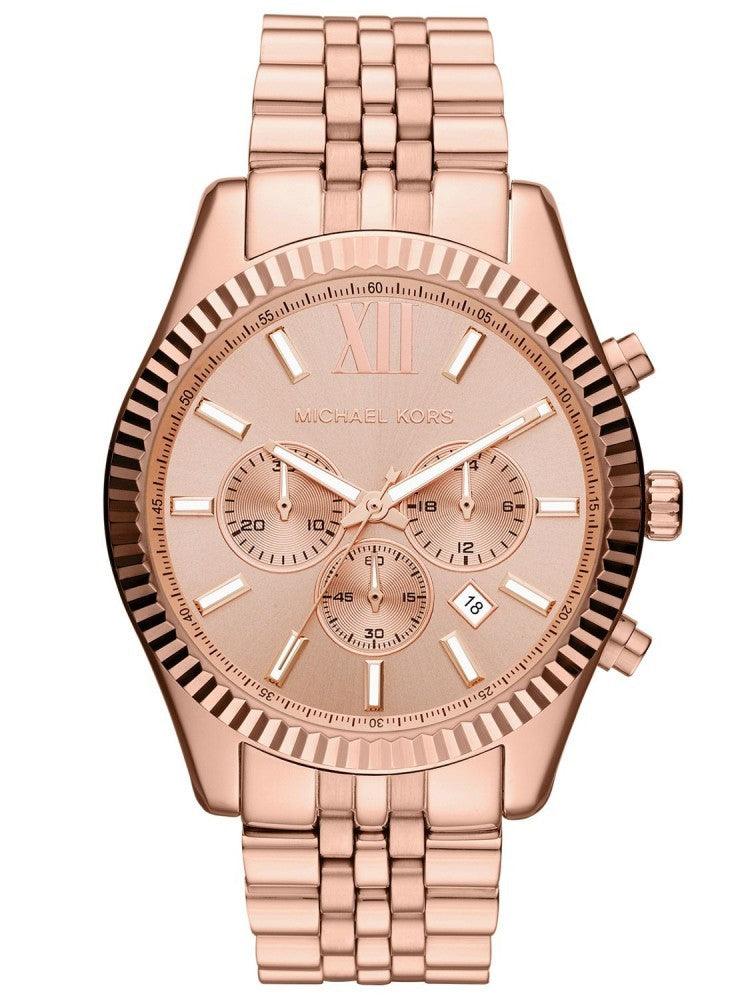 Michael Kors MK8319 Men's Lexington Chronograph Rose Dial Rose Gold Steel Watch - Obeezi.com