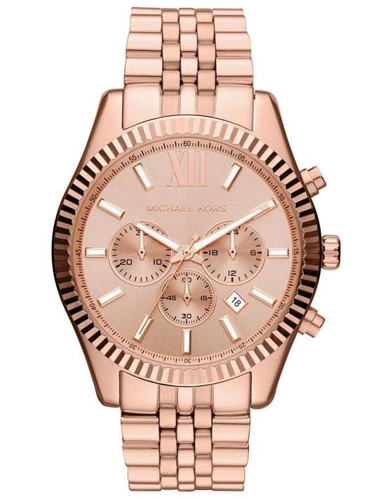 Michael Kors MK8319 Men's Lexington Chronograph Rose Dial Rose Gold Steel Watch - Obeezi.com