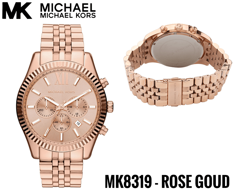 Michael Kors MK8319 Men's Lexington Chronograph Rose Dial Rose Gold Steel Watch - Obeezi.com