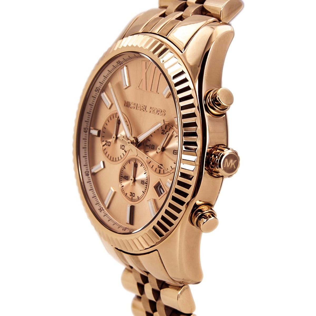 Michael Kors MK8319 Men's Lexington Chronograph Rose Dial Rose Gold Steel Watch - Obeezi.com