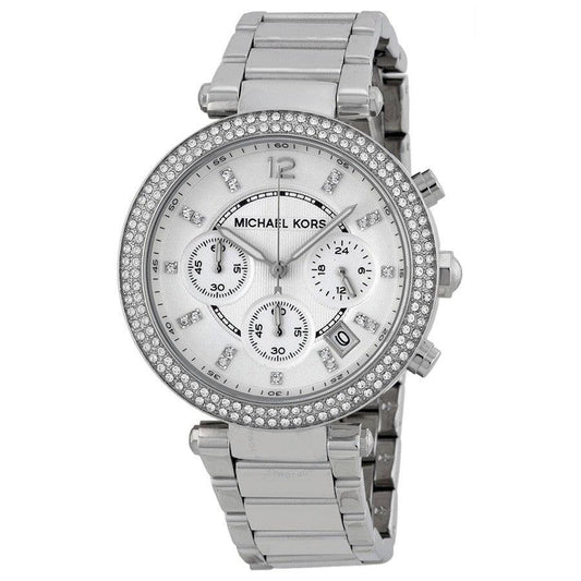 Michael Kors Parker Silver Dial Stainless Steel Chronograph Ladies Watch MK5353 - Obeezi.com