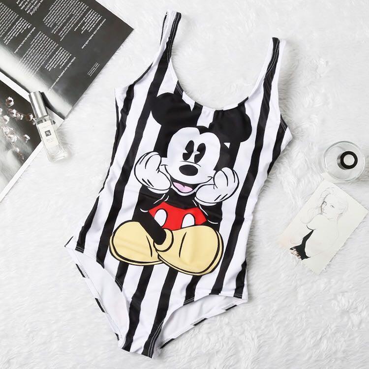 Mickey Mouse Designed One-Piece Body Fitting White Bikini - Obeezi