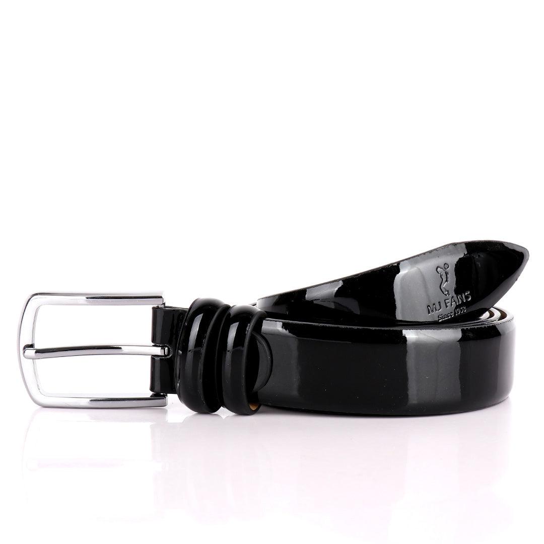 MJ Fans Smooth Glossy Leather Men's Formal Black Belt - Obeezi.com