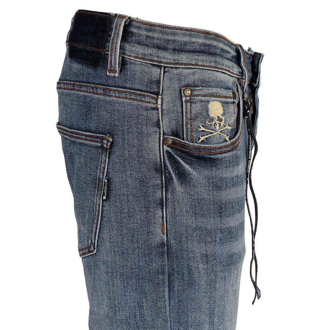 MM World Logo Embroidered Denim Jeans- Blue - Obeezi.com