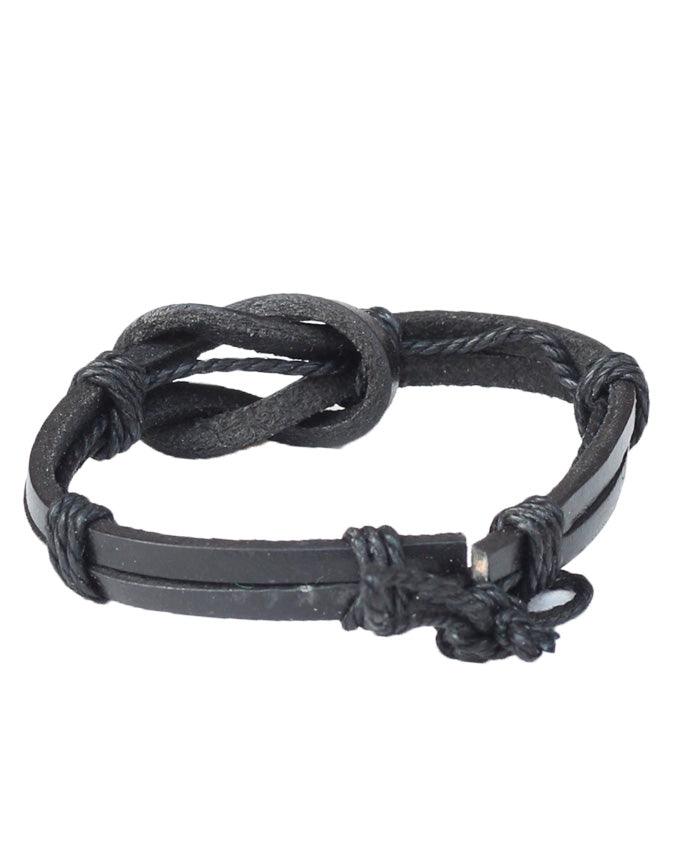 Modern Moroccan Unisex Pure Black Leather Bracelet - Obeezi.com