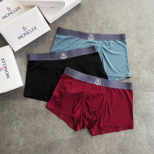 Monc 3 Packs Red Black Green Stretch Organic Cotton Logo Waistband Boxers - Obeezi.com