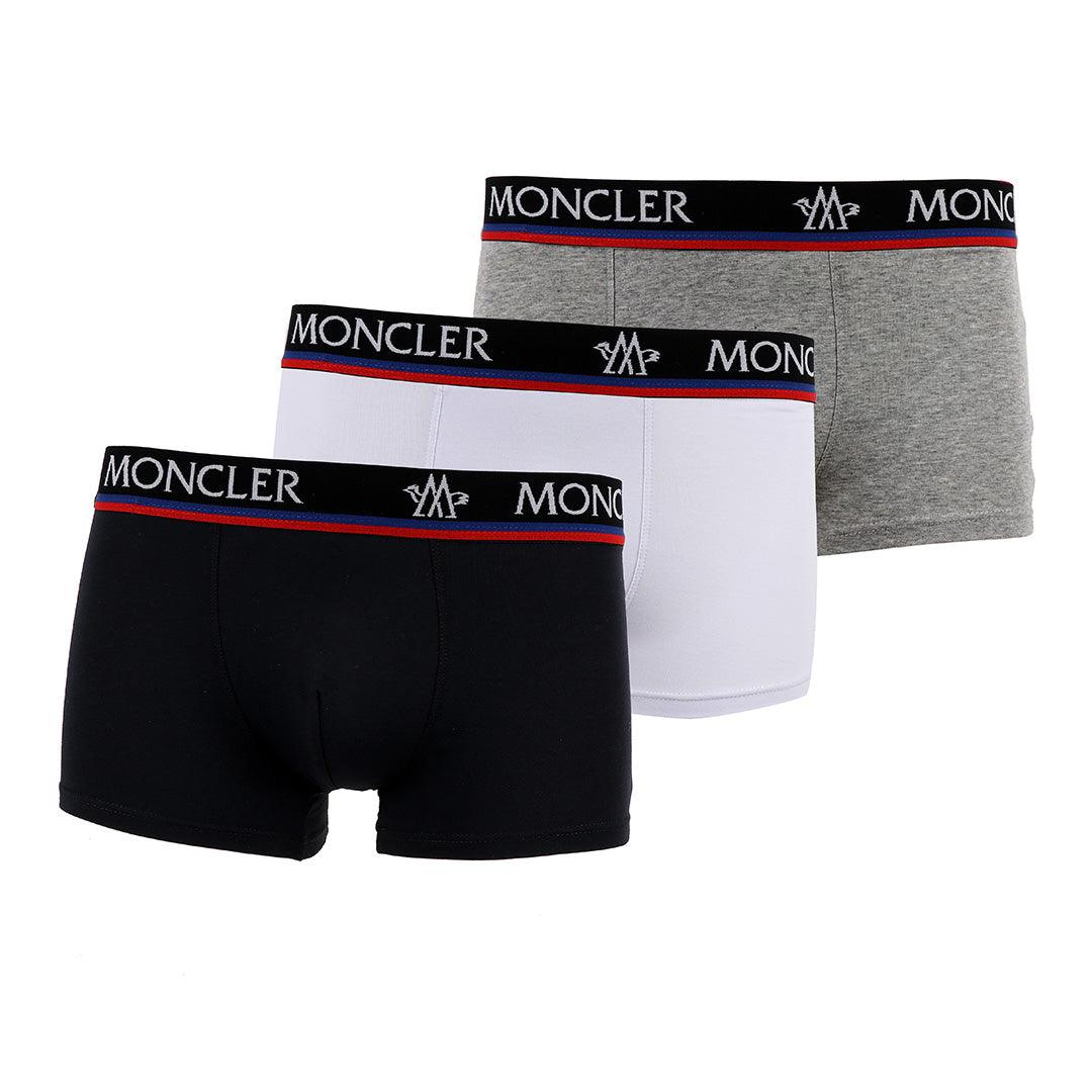 Moncler Crested Elastic Band 3 IN 1 Pack Black White and Grey Boxers - Obeezi